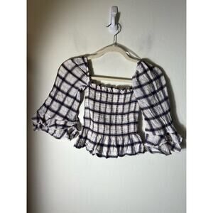 Blue Life Girls Smocked Plaid Blouse Small